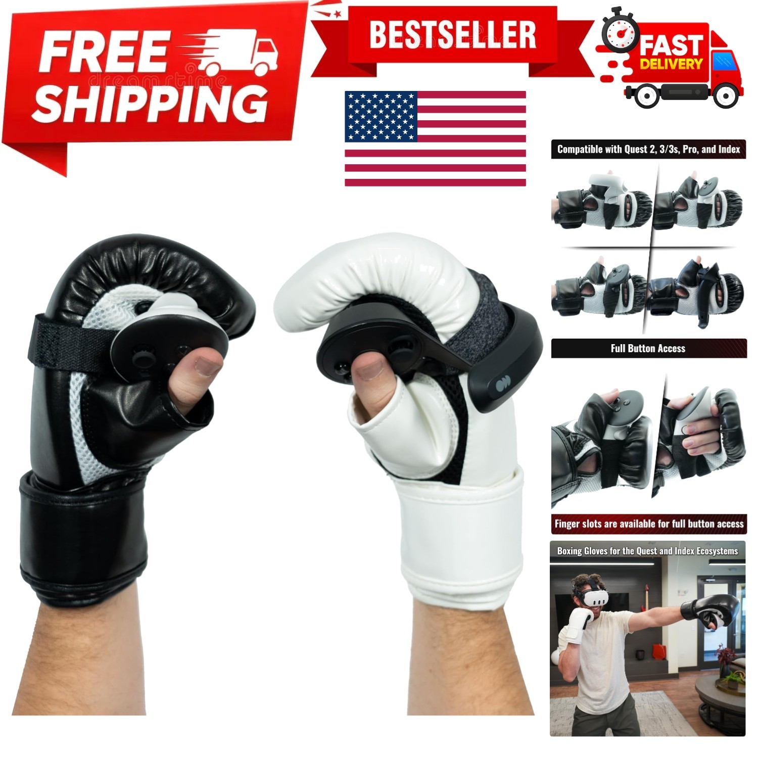 Ultimate Boxing Gloves - Realistic VR Boxing Experience for Quest & Rift - Black