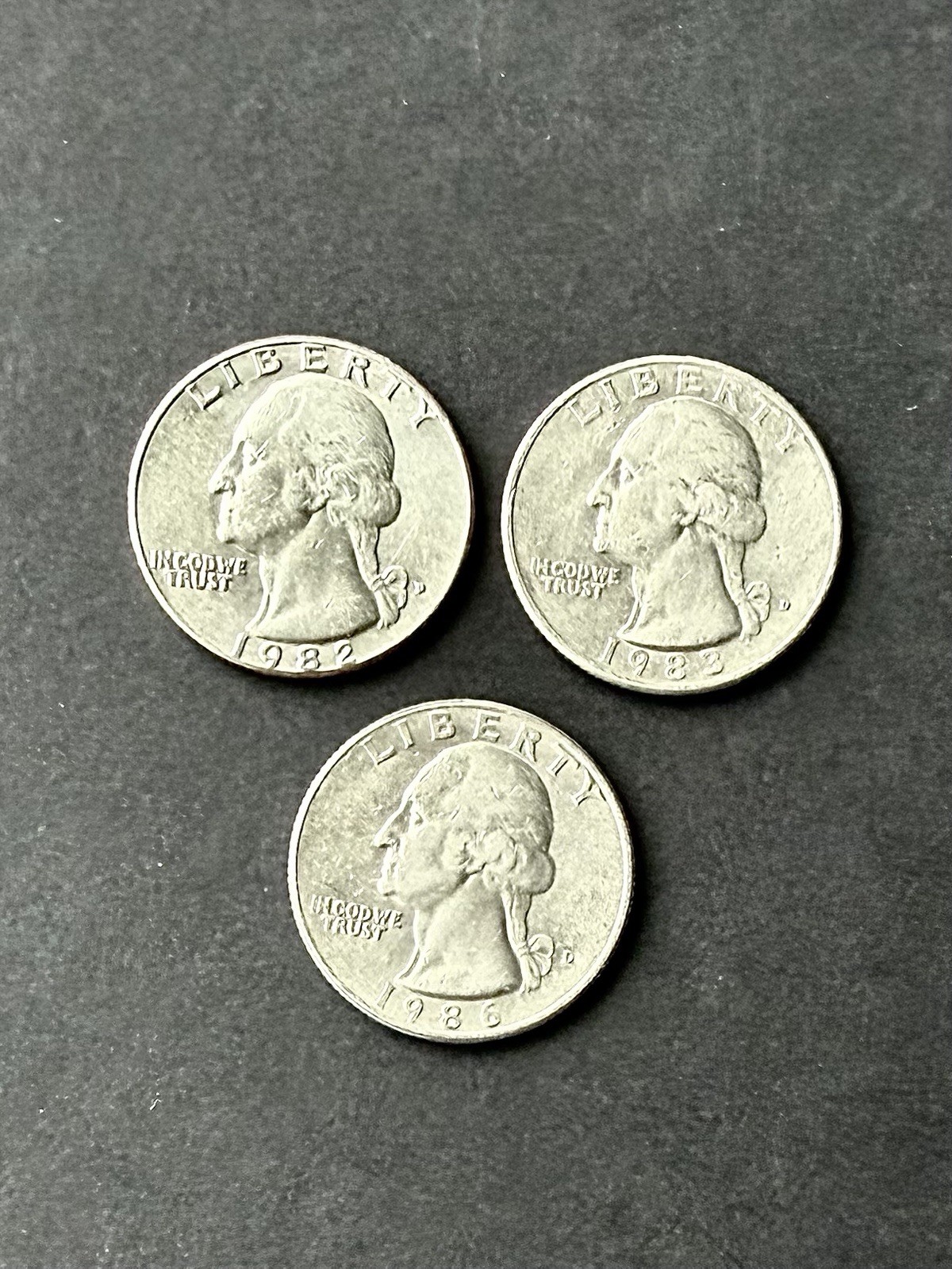Washington Quarters 1982 1983 1986 D Set of 3 coins *Actual Coins Pictured*