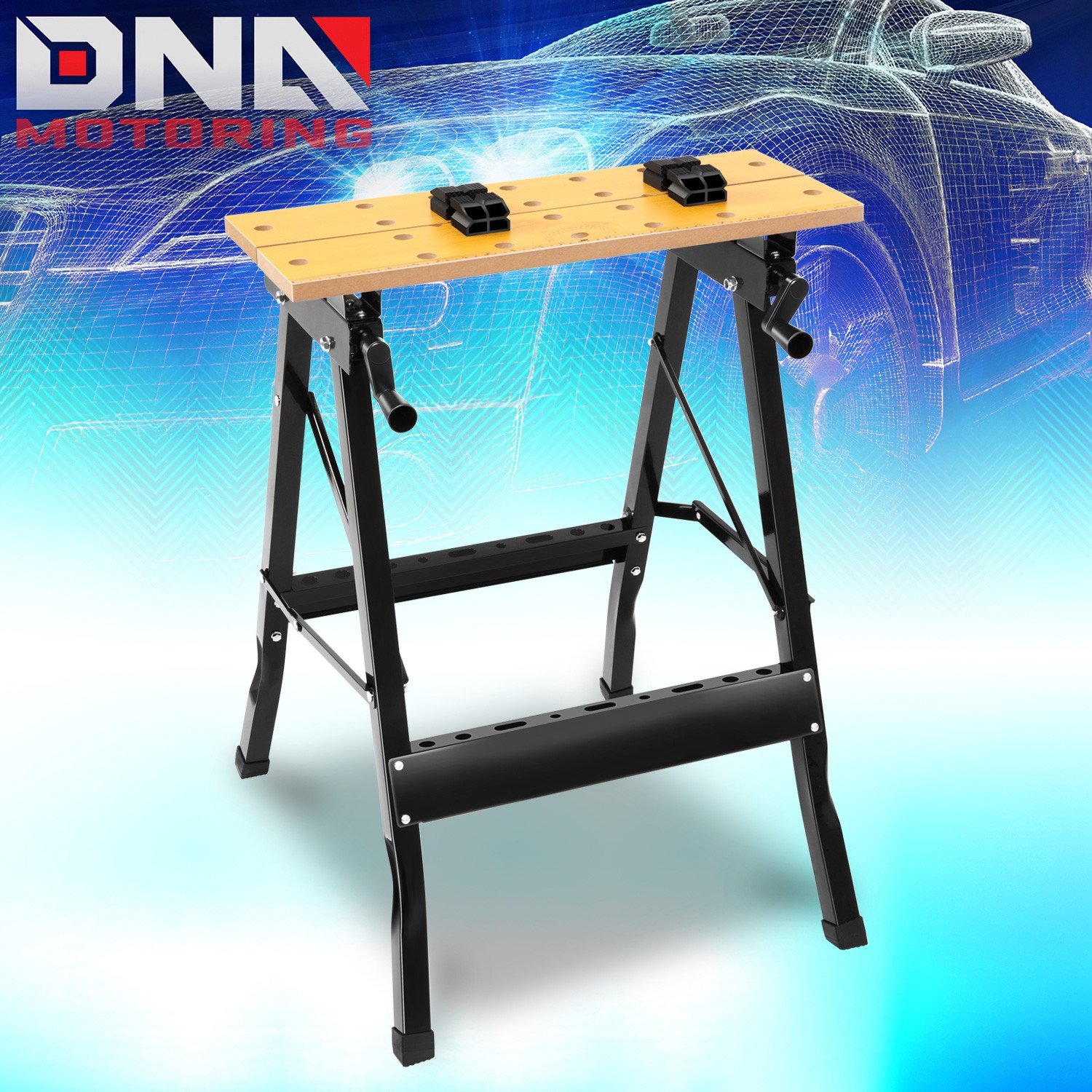 100 KG Portable Foldable Adjustable Powder Coating Wood Top Work Bench Yellow