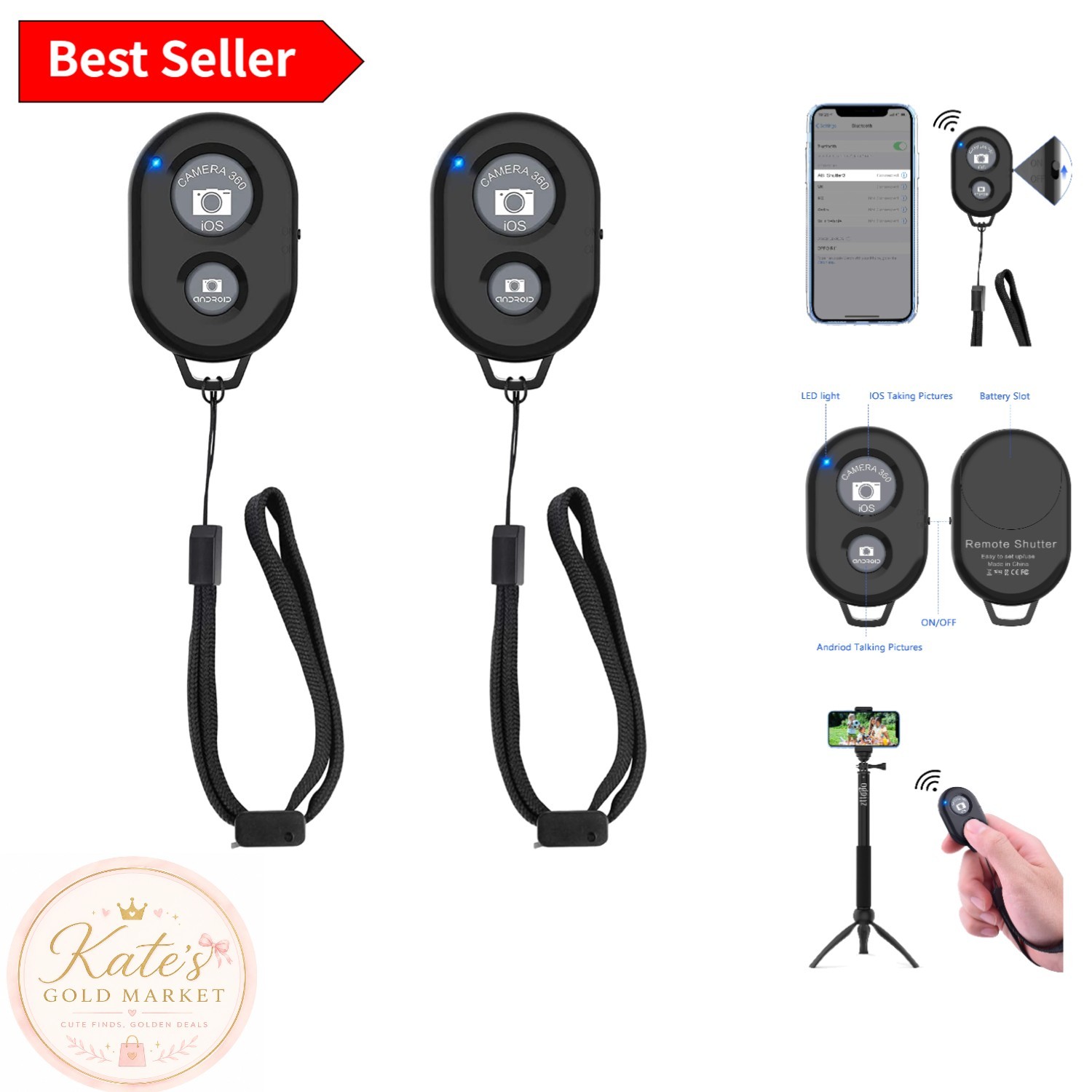 Rechargeable Wireless Camera Remote Control for Smartphones - 33 Feet Range!