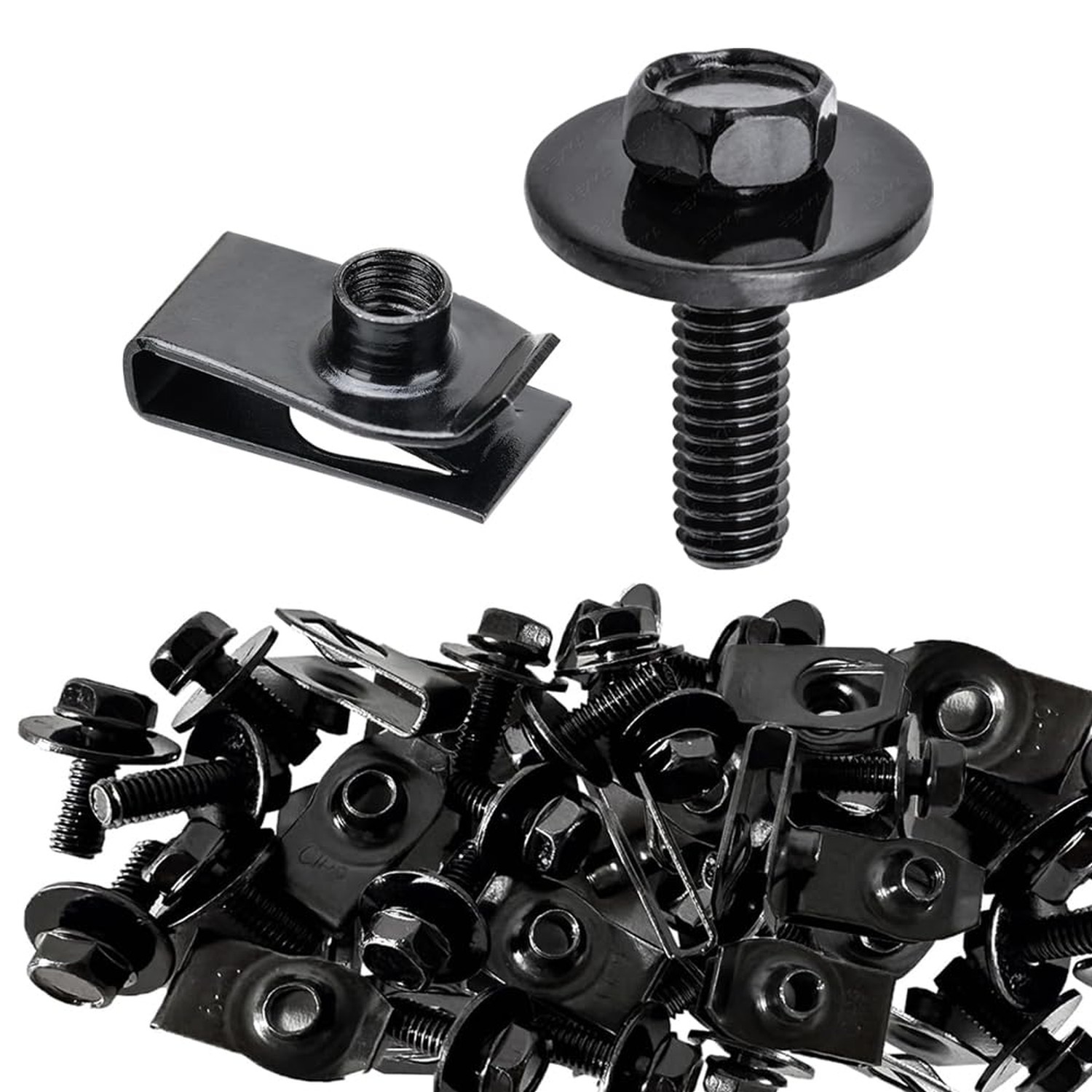 100Pcs M6-1.0 Body Bolts and U Nuts Clamp Kits,10mm bolts,Uclips,Automotive B...