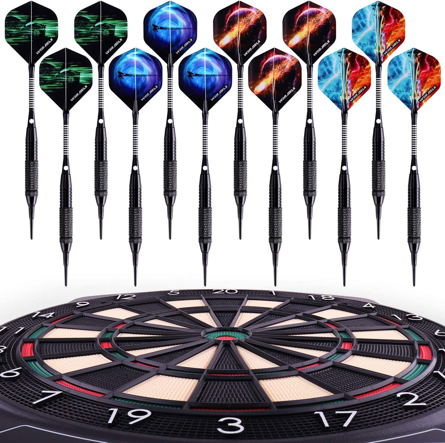 Darts Plastic Tip - Soft Tip Darts Set - 12 Pcs 18 Gram with 100 Extra Dart Tips