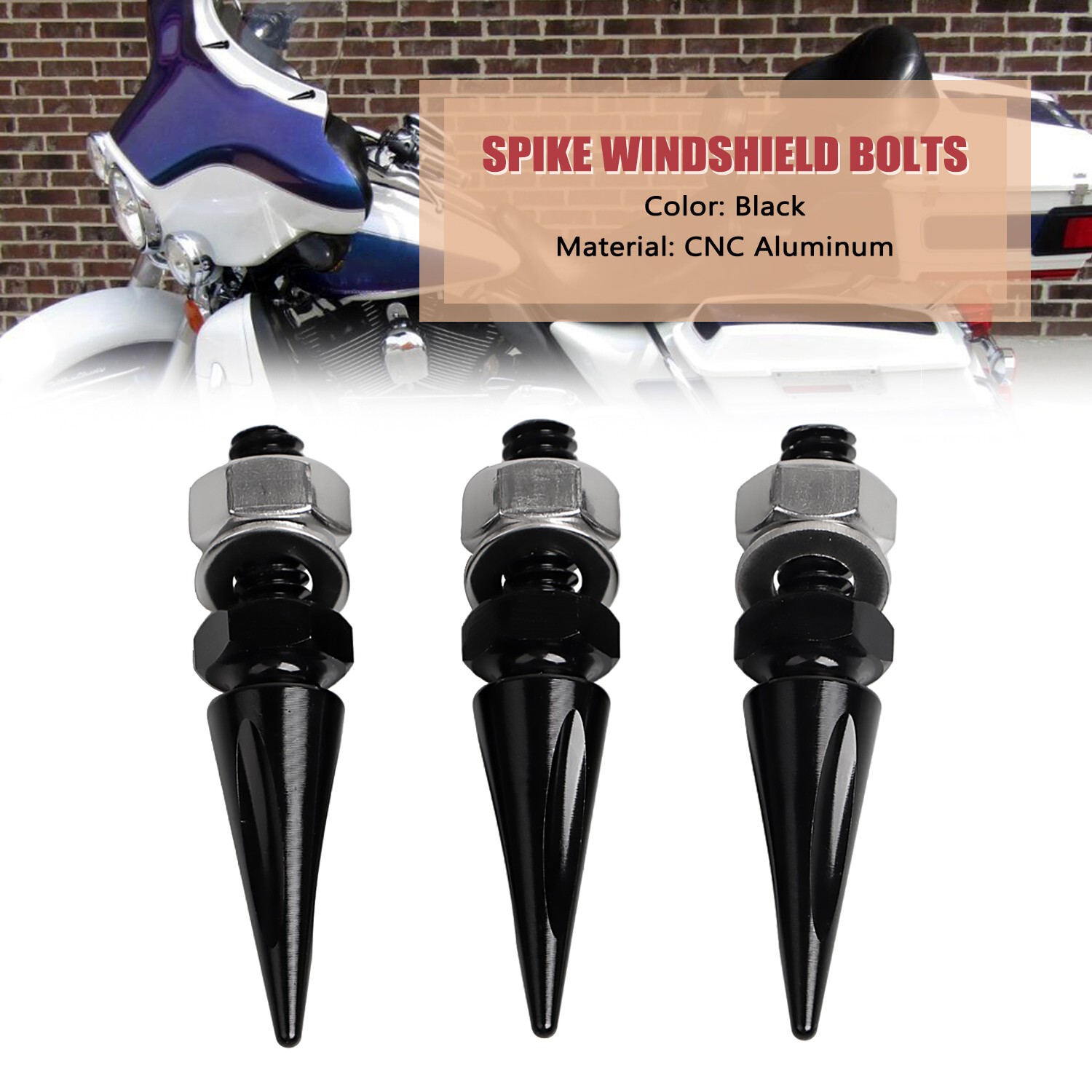 Black CNC Spike Windshield Mounting Bolts For Harley Electra Tri Glide FLHTCUTG