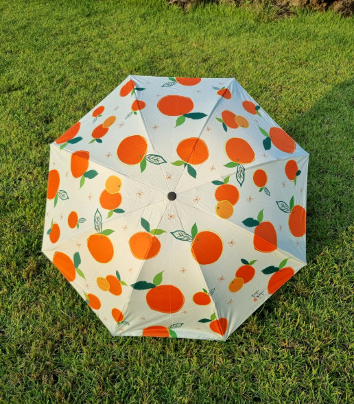 Jeju Tangerine Citrus Umbrella Parasol UV Protection Folding 3-Fold Rain Sun