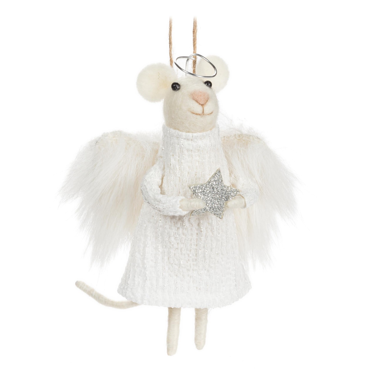 Abbott Collection Angel Mouse with Furry Wings Ornament, 5.5-Inch, Wool Felt, Wh