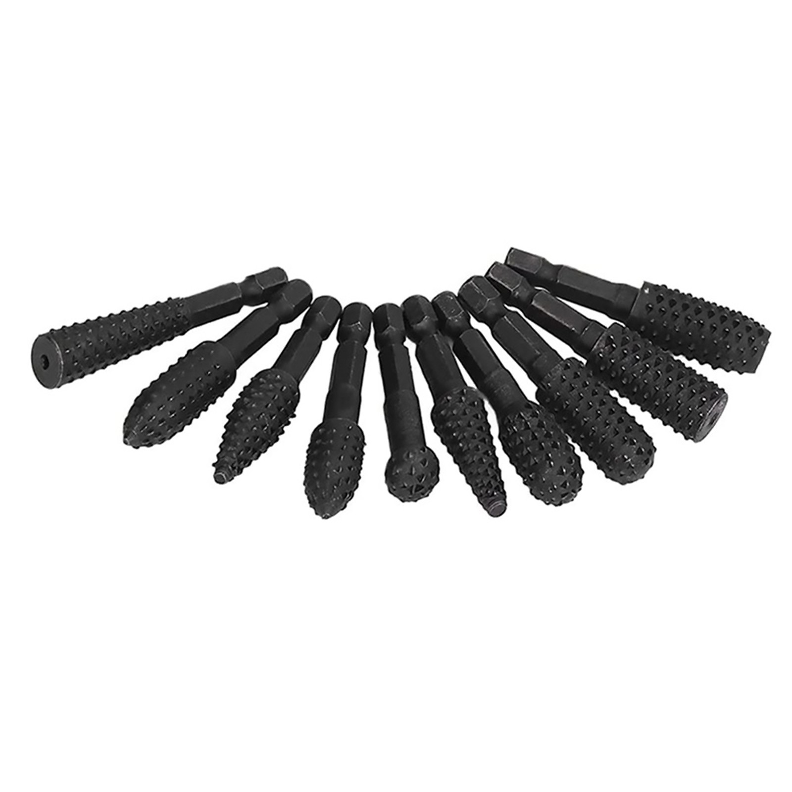 10Pcs New 1/4in Shank Rotary Burr Rasp Set Steel Wood Carving File Drill Bits