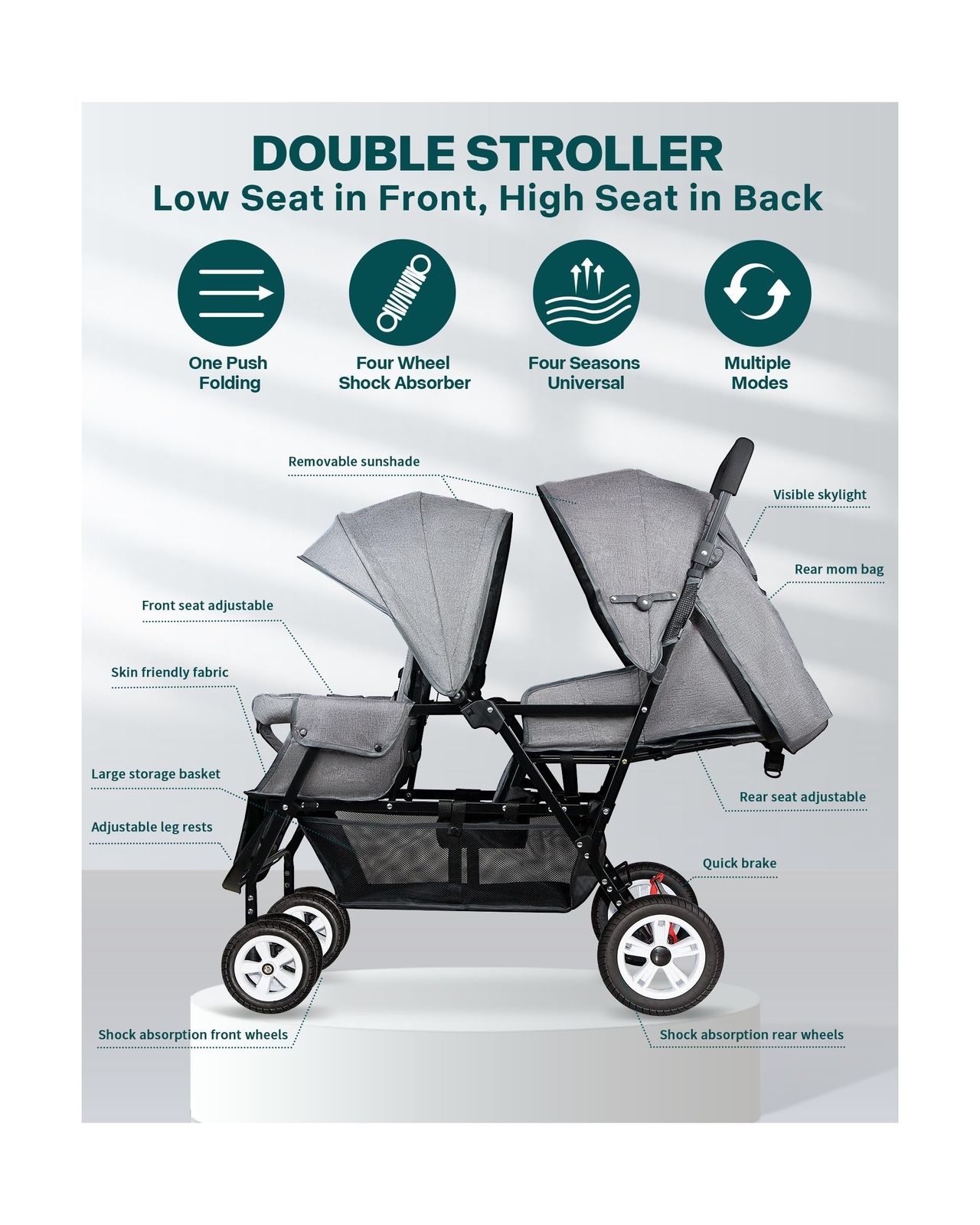 Double Stroller, Double Stroller for Infant Toddler, Foldable Double Baby Str...