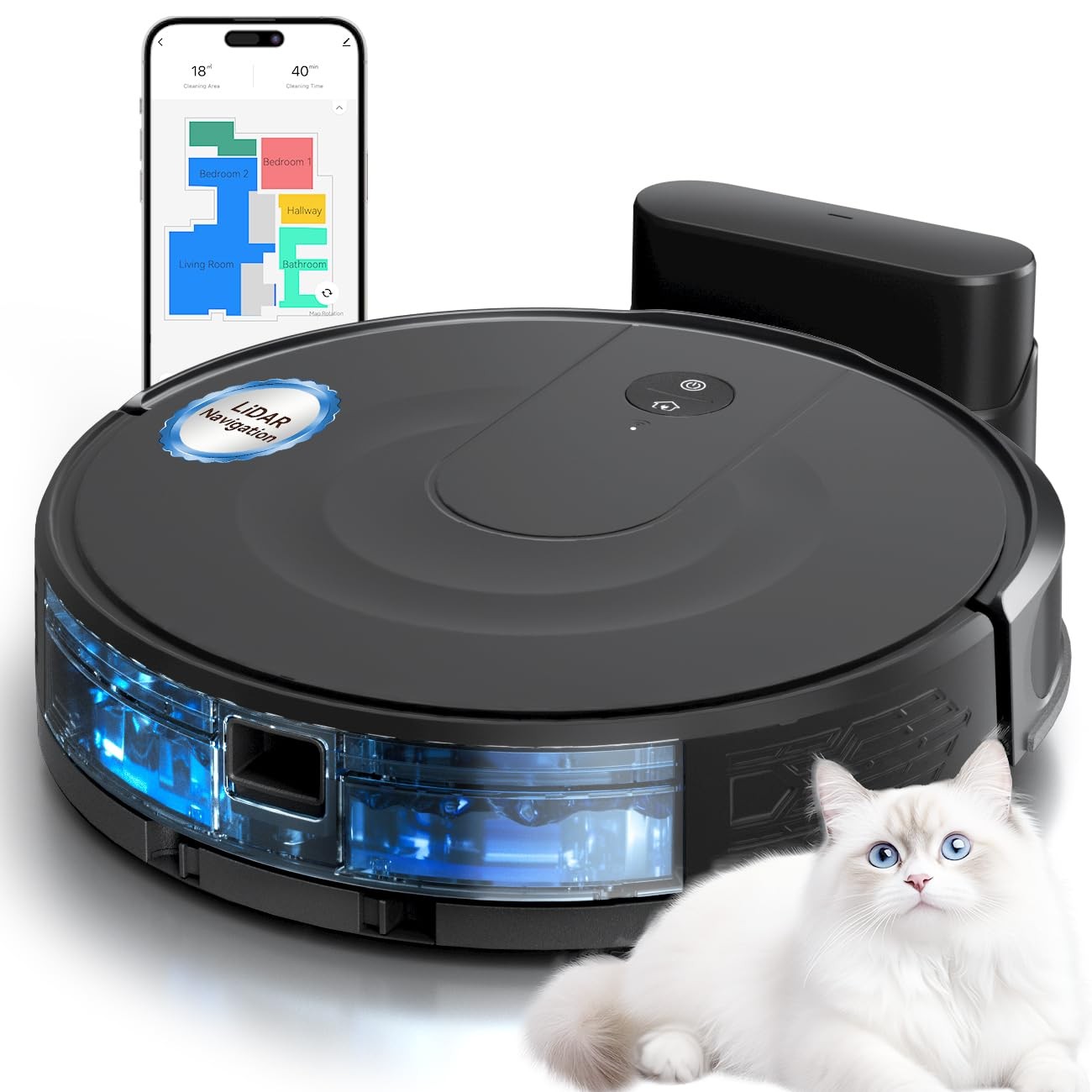 Robot Vacuum and Mop Combo, LiDAR Navigation with Ultra Slim Design, Smart Ma...