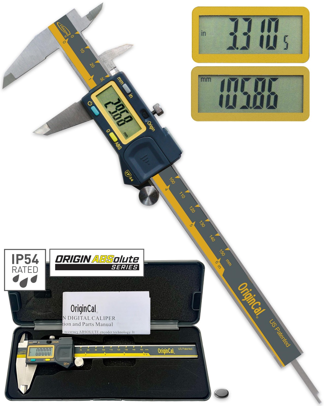 iGAGING Absolute Origin 0-6" Digital Caliper, IP54 Stainless Steel,