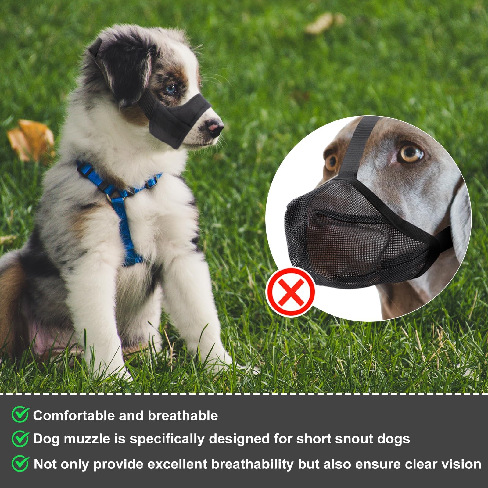 PEUTIER Short Snout Dog Muzzle, Adjustable Muzzle for 4.25-5.5, black