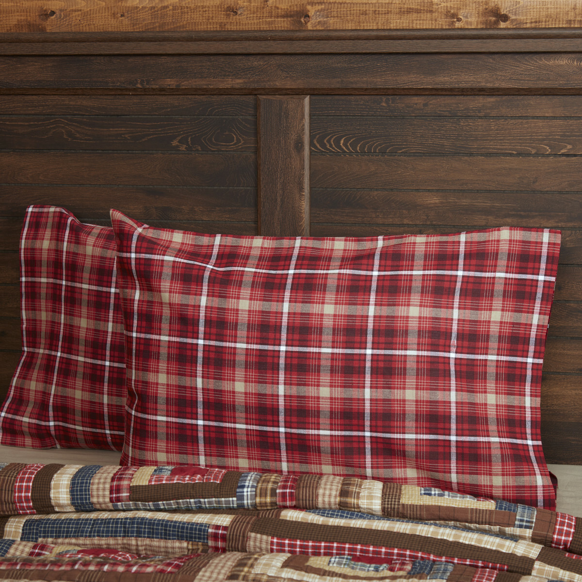 Braxton Standard/King Pillow Case Set Country Farmhouse Navy Red Natural