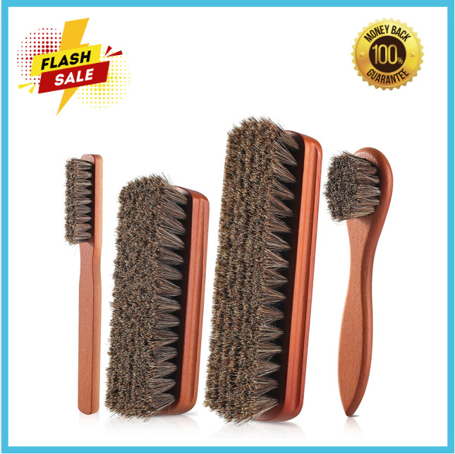 4 Pcs Shoe Brush, Boot Brush, Horse Hair Brush for Leather, Shoe Polish Brush