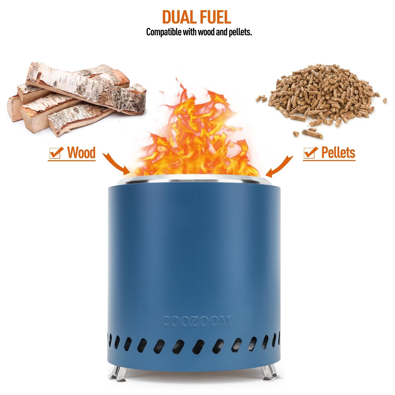 COOZOOM Portable Table Top Fire Pit with Stand, 8.6" 8.6 Inch, Navy Blue