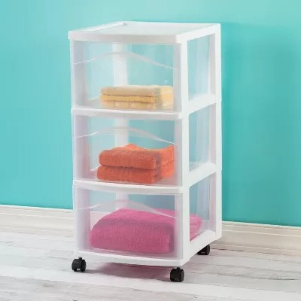 3 Drawer Medium Cart: Plastic Storage Drawers, Portable Utility with Casters