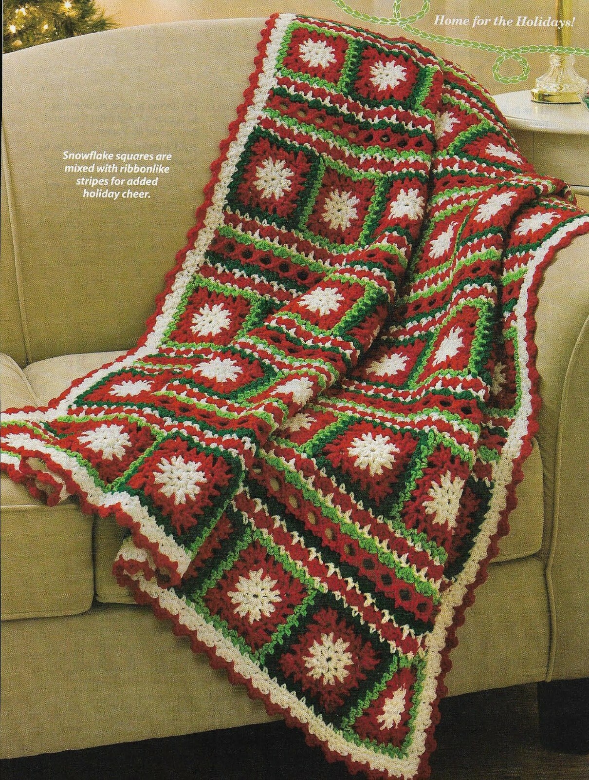 SNOWFLAKES & RIBBONS THROW AFGHAN HOME DECOR CROCHET PATTERN INSTRUCTIONS