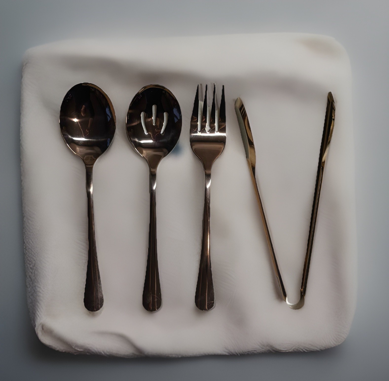 Stainless Steel Rose Gold Buffet Serving Utensils Set of 4 Brand New