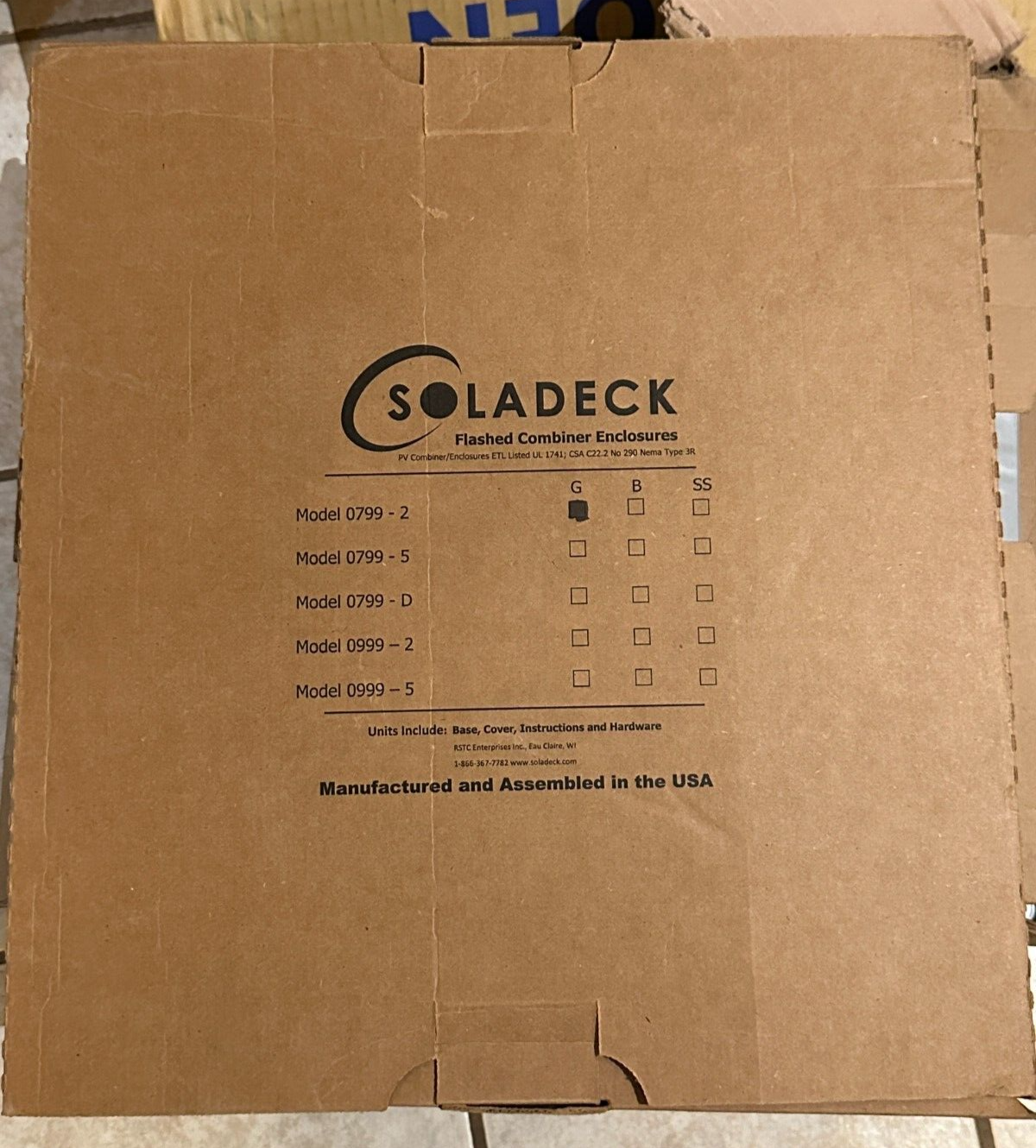 Soladeck Model 0799-2 G Flashed Pv Roof Mount Enclosure Gray