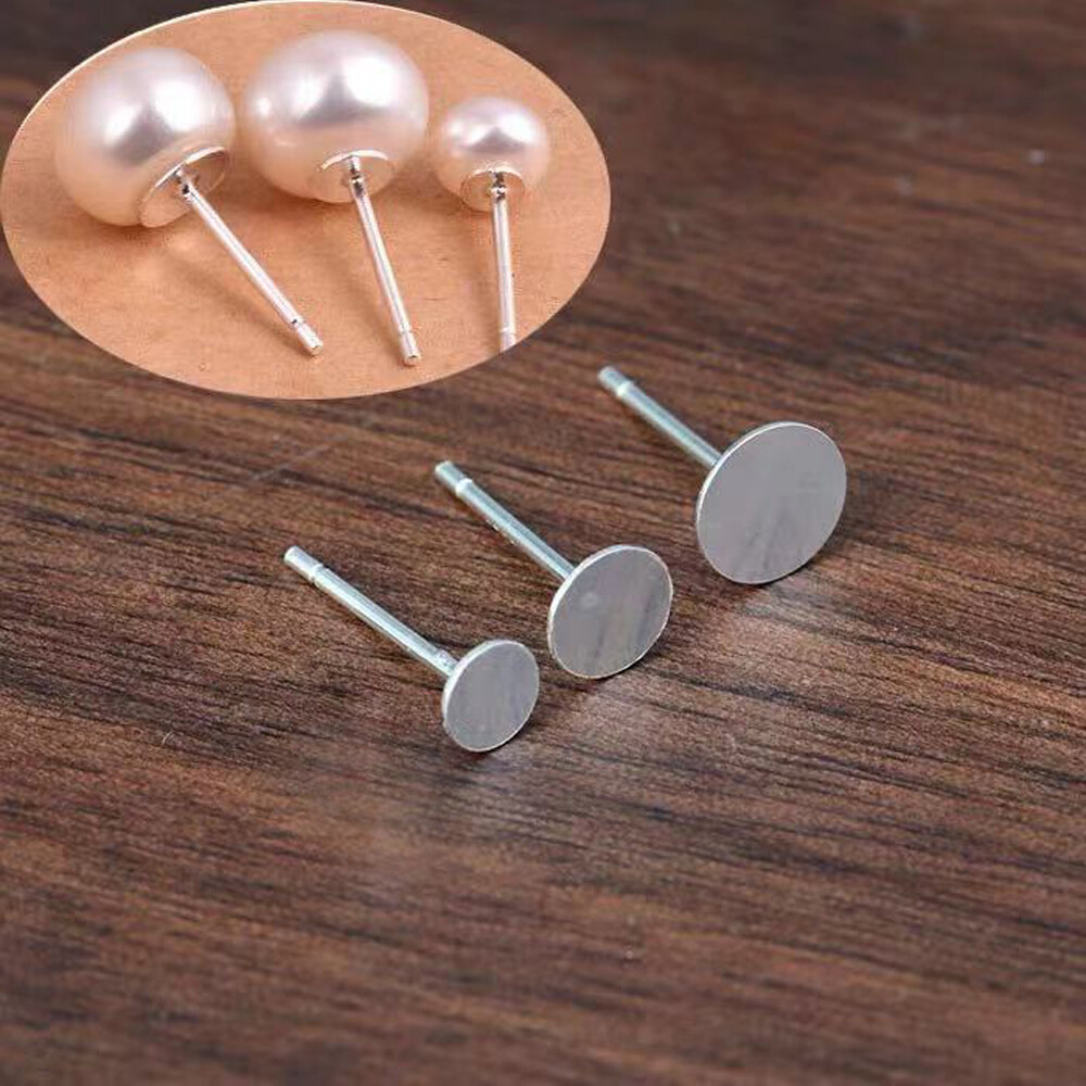10Sets 925 Sterling Silver Earrings Stud Post with Flat Plate for Gluing 3 4 5mm