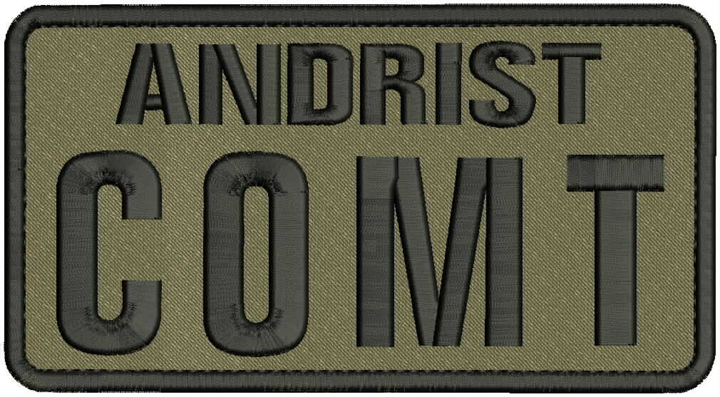 ANDRIST COMP Embroidery Patch 4x8  Velcr@ On Back Black n coyot Tan
