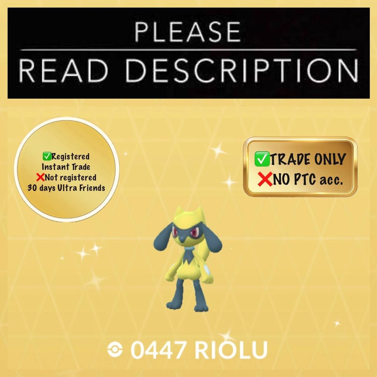 Shiny Riolu (Instant Registered or 30 days Ultra Friends) - Pokémon Go