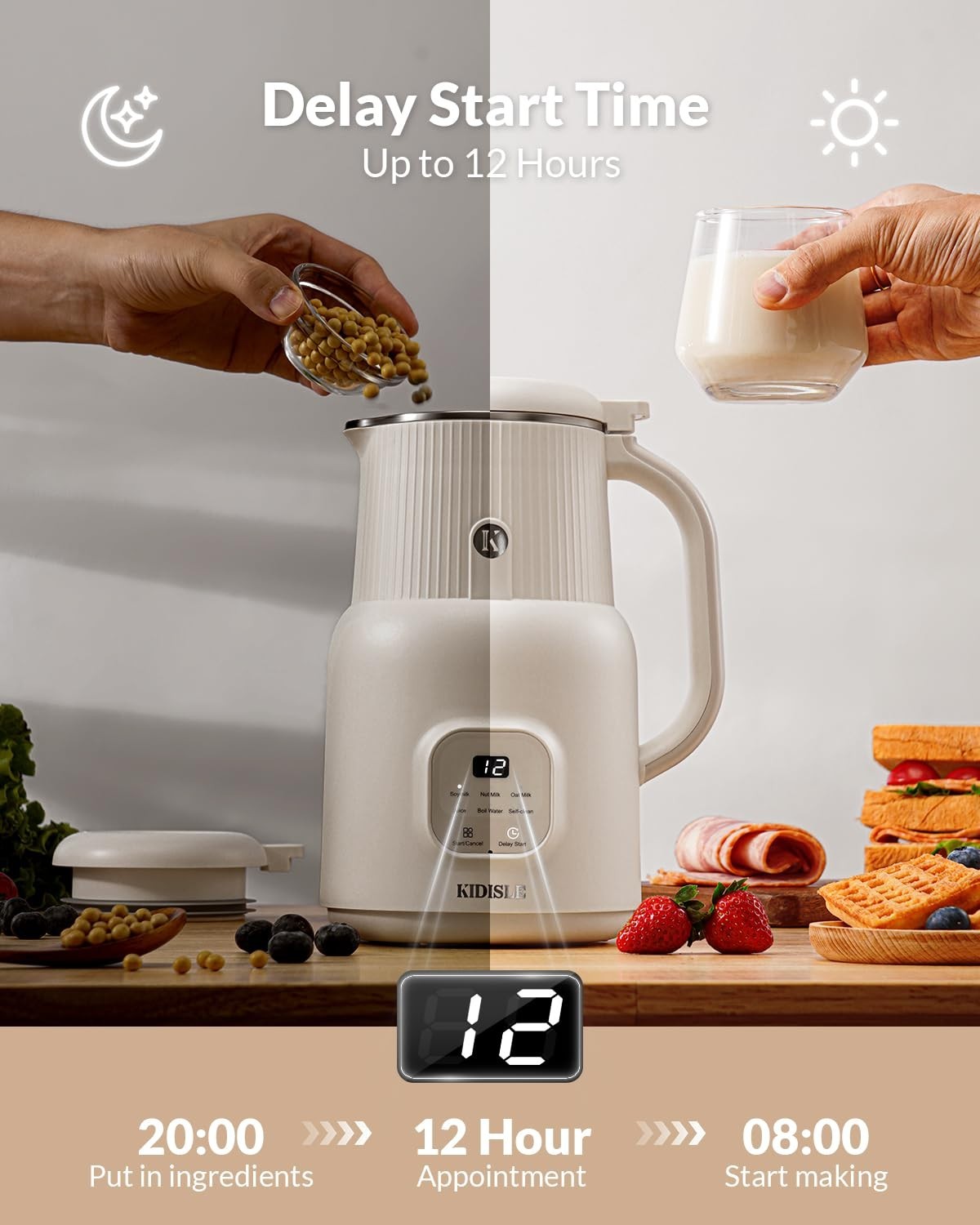 User-Friendly Automatic Nut Milk Maker with 2-Hour Keep Warm Function - 20oz