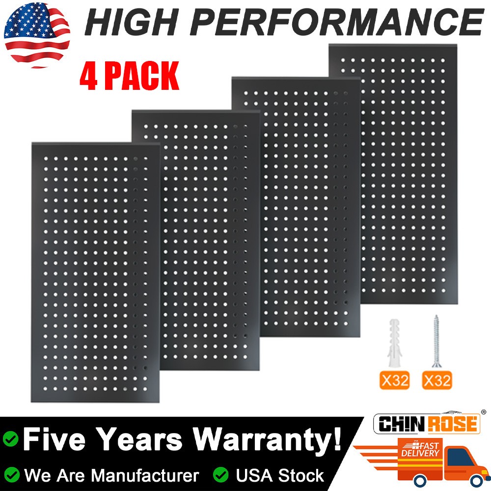 4PCS Pegboard Wall Organizer Metal Pegboard Panels 24" x 12 in Heavy Duty Steel