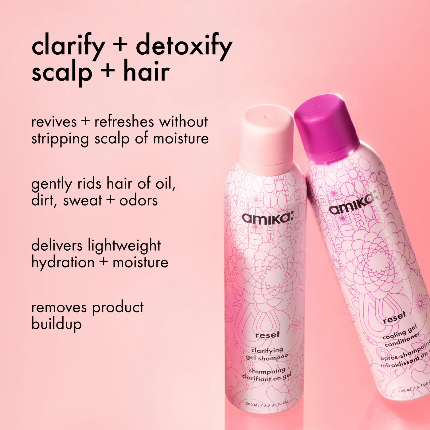 Amika Reset Clarifying Gel Shampoo & Reset Cooling Gel Conditioner 6.7 oz Duo