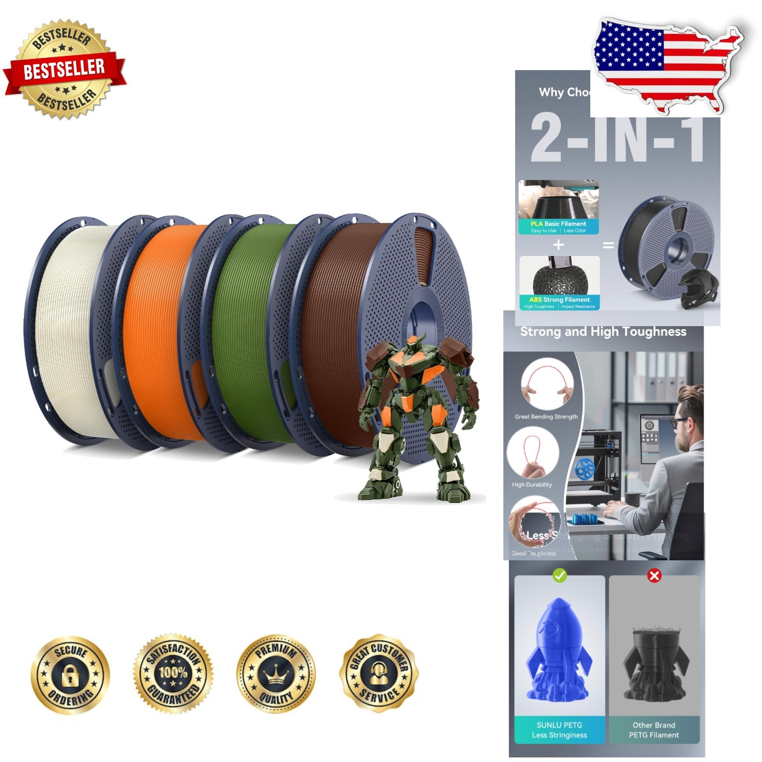 PETG 3D Printer Filament 4kg - Robust, High Strength, Easy Print