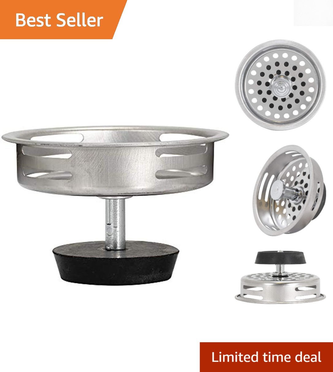3-1/2 Inch Kitchen Sink Strainer with Rubber Bottom - Easy Install & Rust-Free