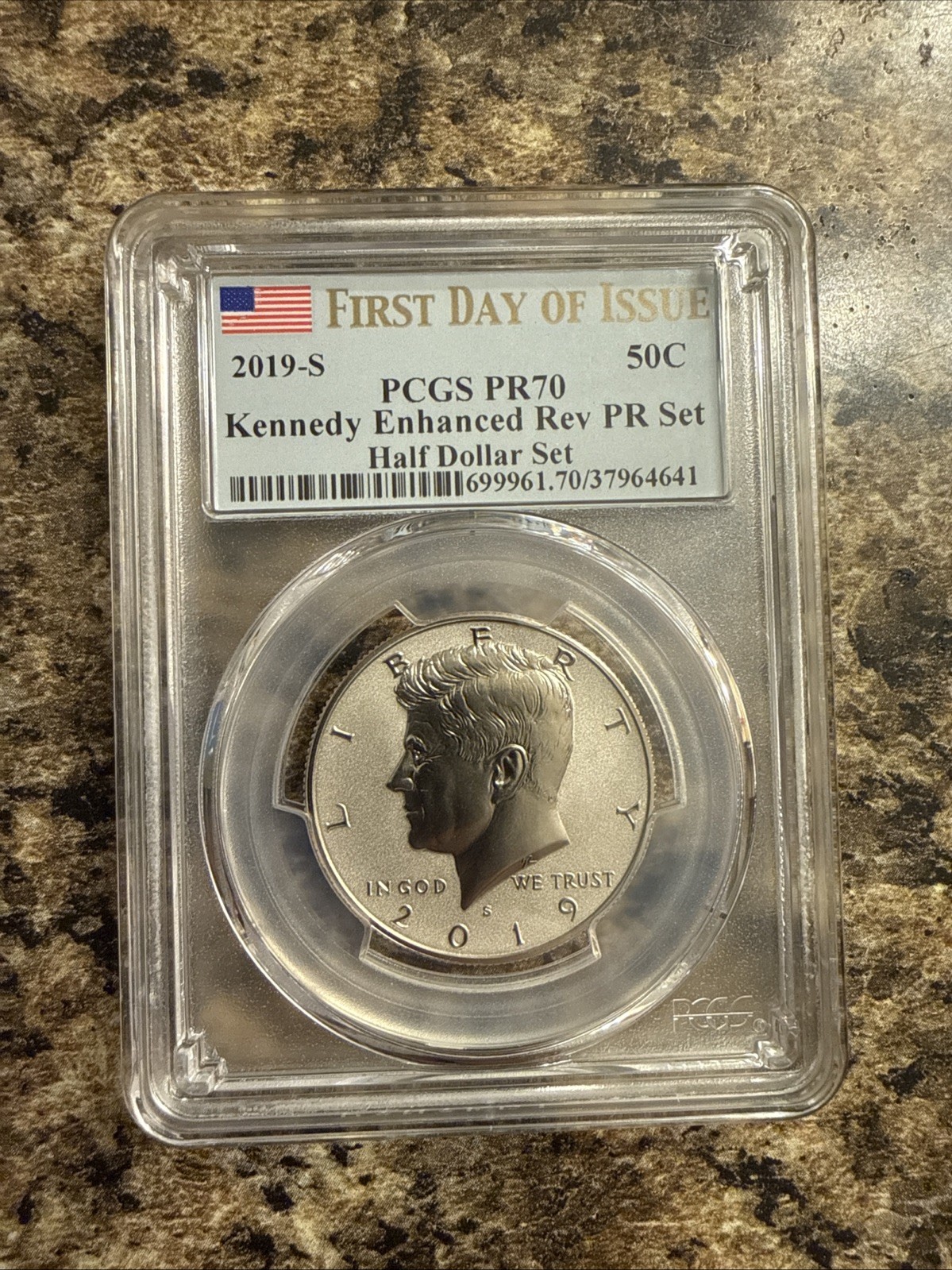 2019-S KENNEDY HALF DOLLAR PCGS PR70 ENHANCED REVERSE PROOF 50c COIN