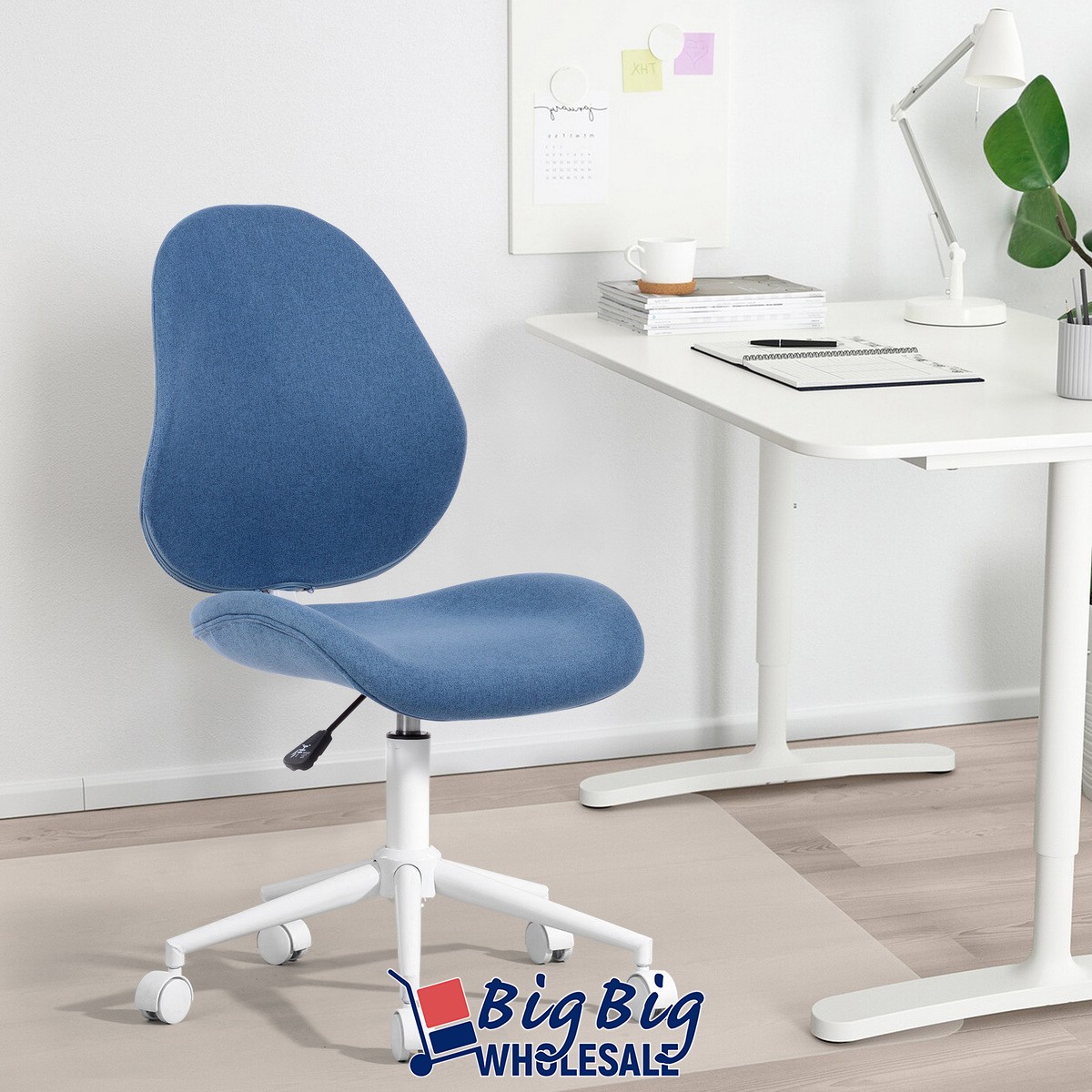 Blue Ergonomic Executive Mesh Chair Swivel Mid Back Office Chair Computer Desk