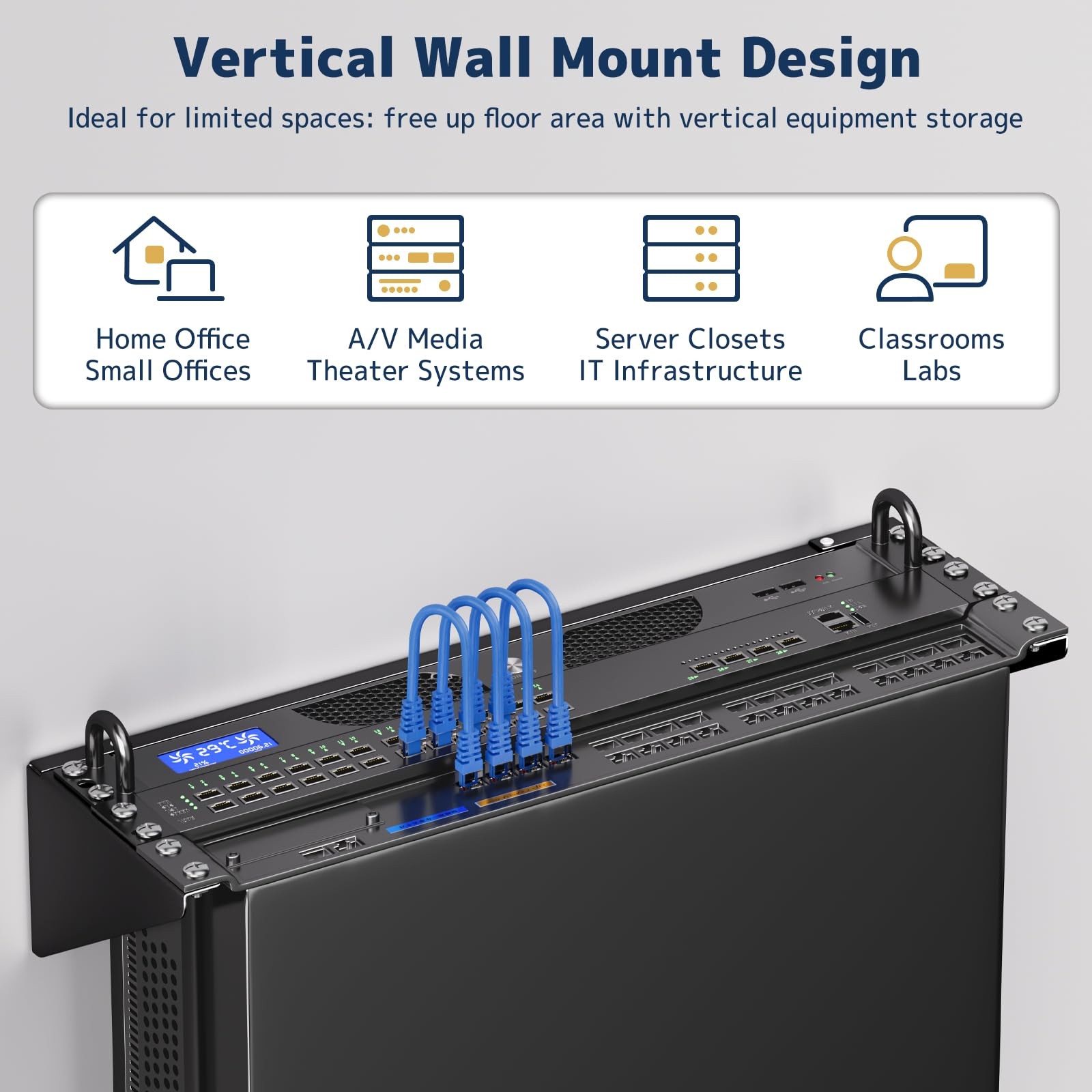 3U Vertical Wall Mount Rack 19 Inch Steel Bracket Server Network Switch 121LBS