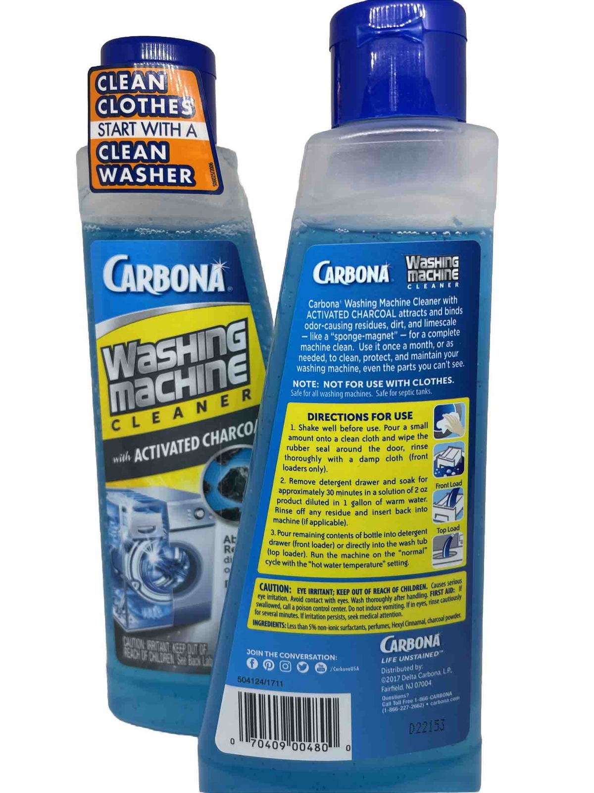 (2) Carbona Washing Machine Cleaner W/ Activated Charcoal-8.4oz.