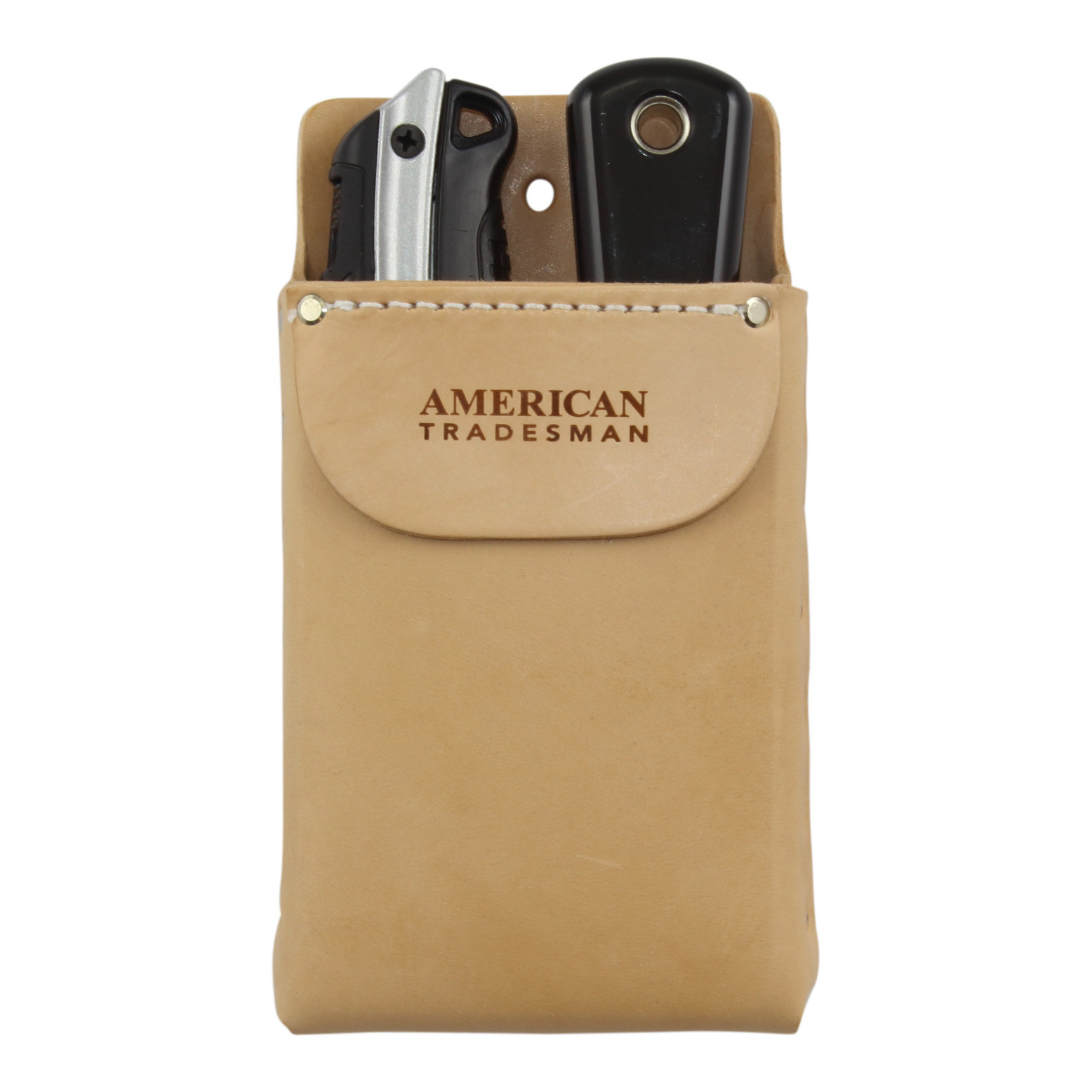 American Tradesman 918F - Top Grain Leather Box Shaped Tool Pouch w/ Pocket Flap