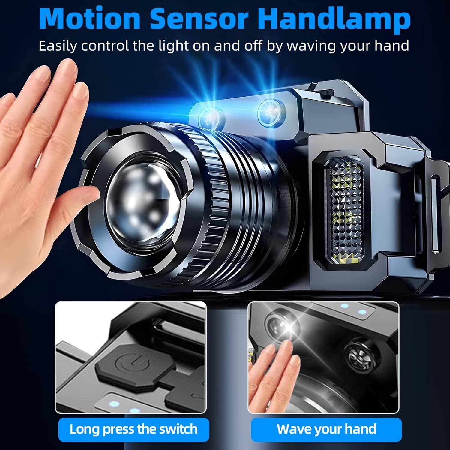 900,000 Lumen LED Headlamp - Rechargeable, Zoomable, Multi-Function Torch Light