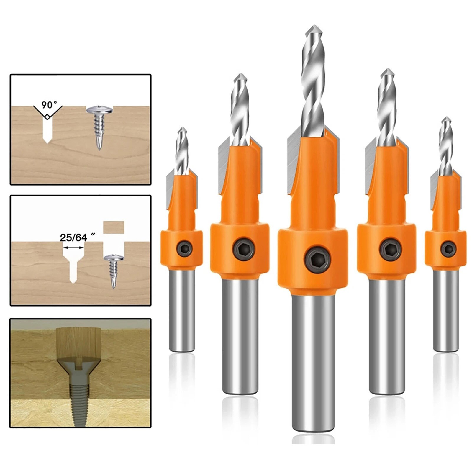 5pcs Countersink Drill Bits with Replaceable Hexagon Handle for Easy Maintenance
