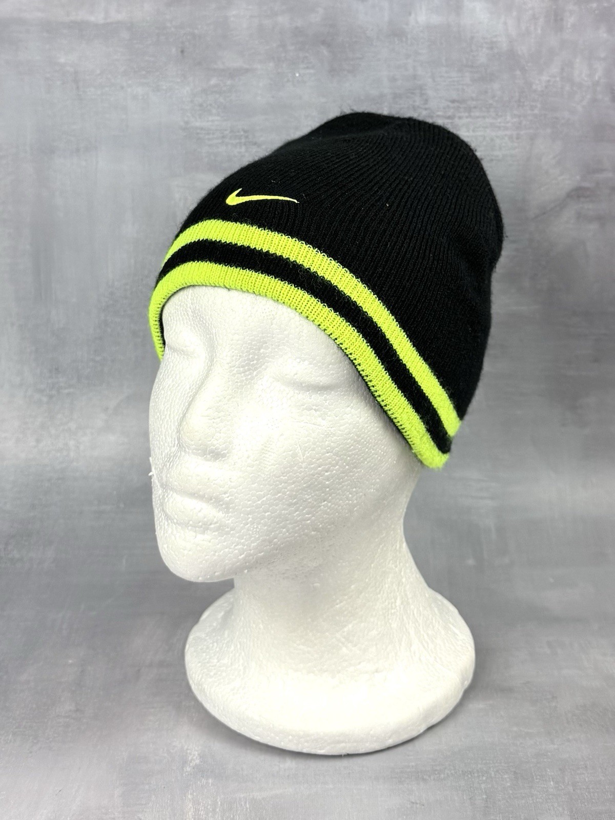 Nike Beanie Toboggan Toddler Hat Black Yellow Stripes Nike Swoosh 0215