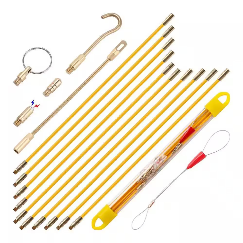 33 Ft. Fiberglass Running Electrical Wire Cable Pulling Fish Tape Kit with 5 Dif