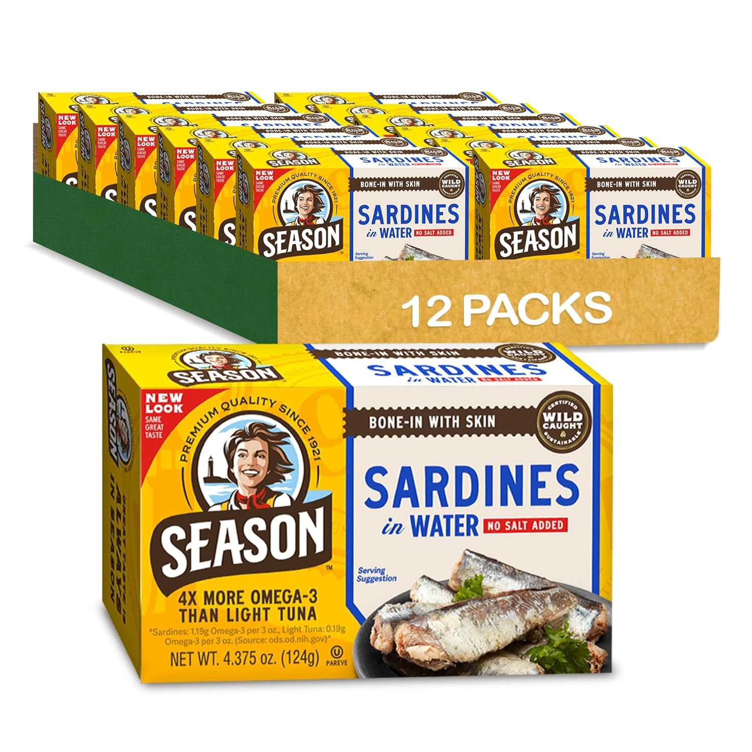 Season Sardines in Water - No Salt Added, Wild Caught, 22G of Protein, Keto Snac