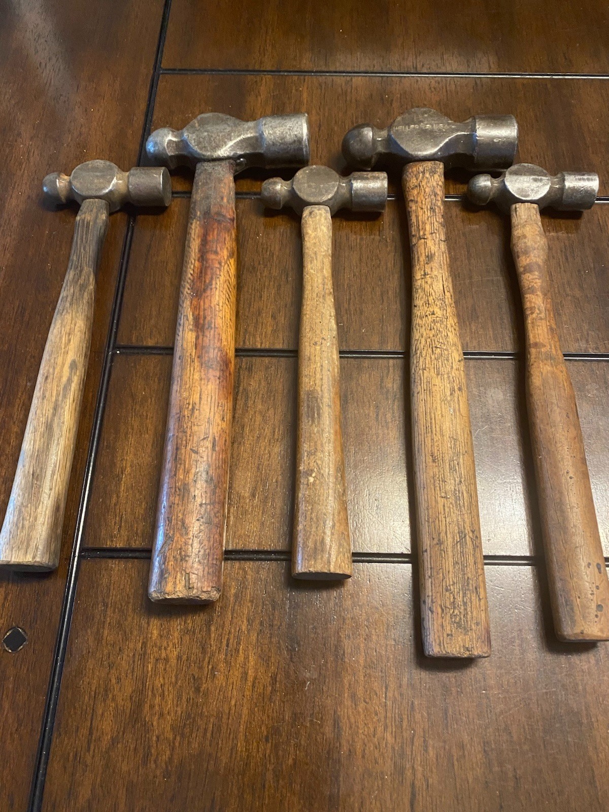 Vintage / Antique Lot Of 5 Ball Pein Hammers - 1 Heller W/ Horse Original Handle
