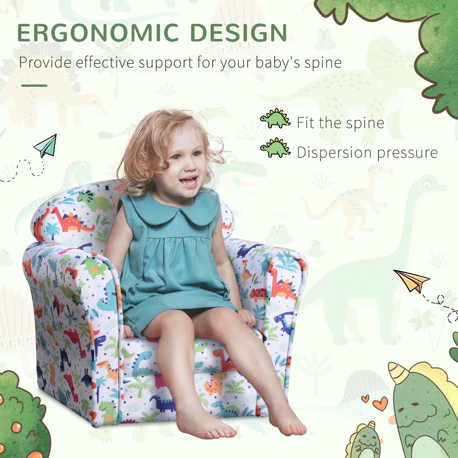 Kid's Sofa Chair with Dinosaur Design and Thick Padding