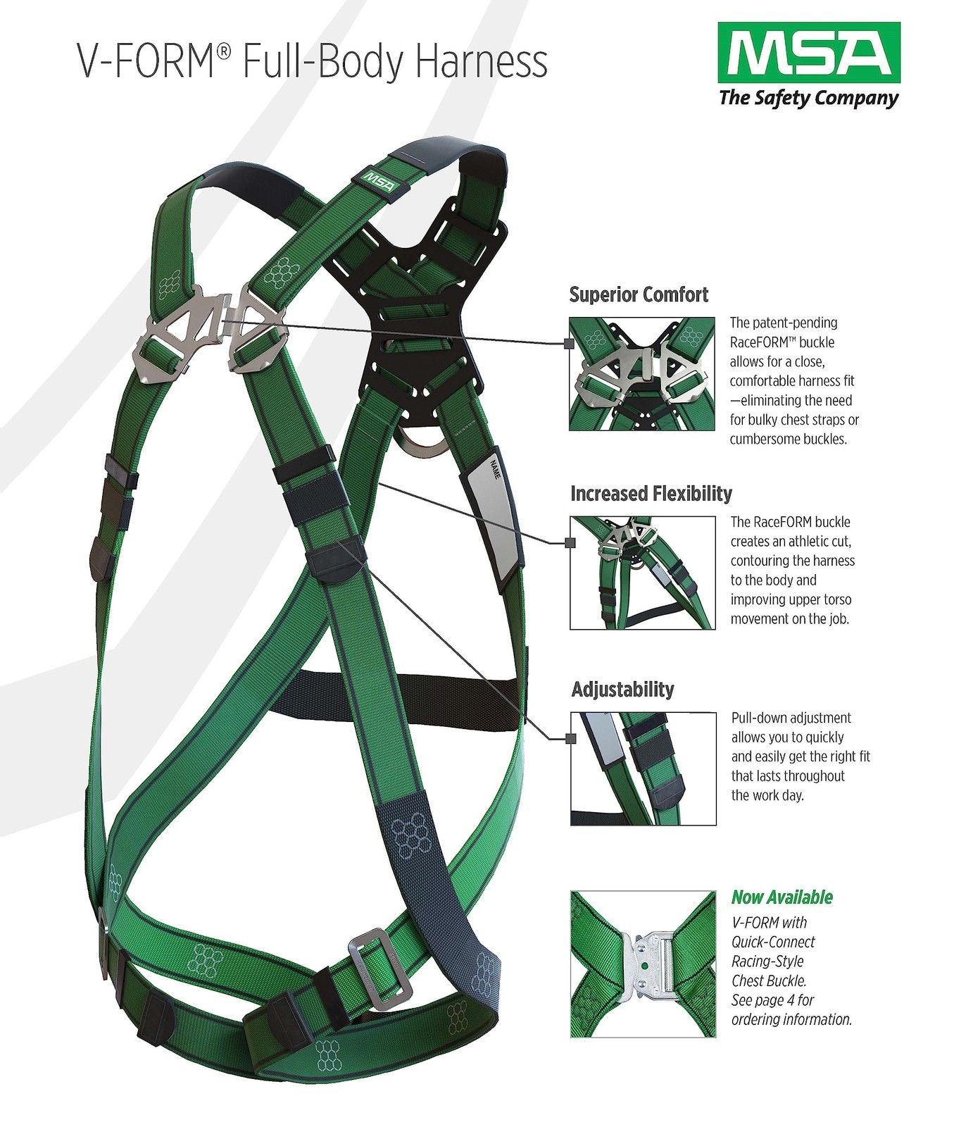 MSA 10197216 V-Form Full Body Safety Harness - Extra Large, D-Ring...