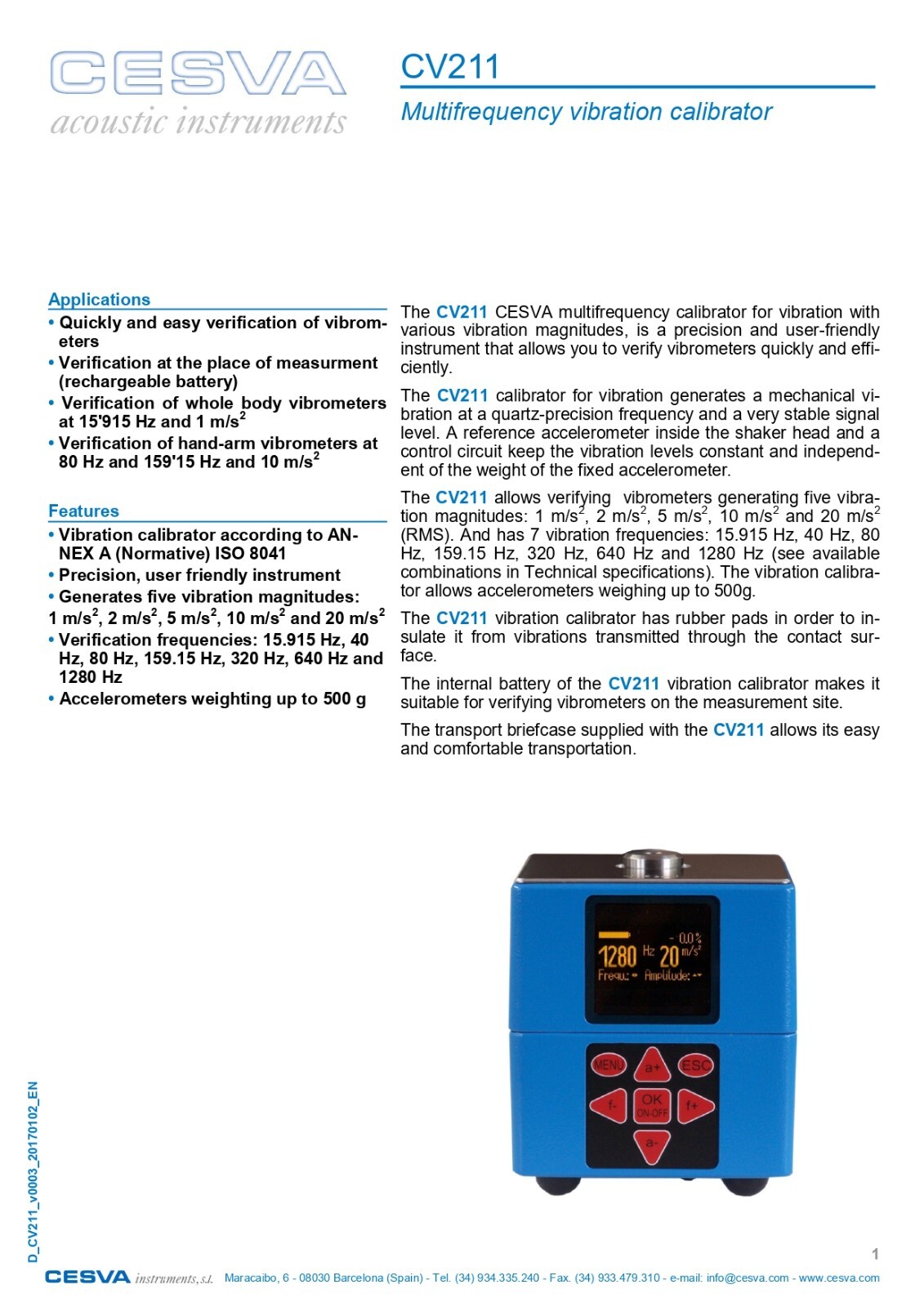 CESVA CV211 Multi-frequency Vibration Calibrator
