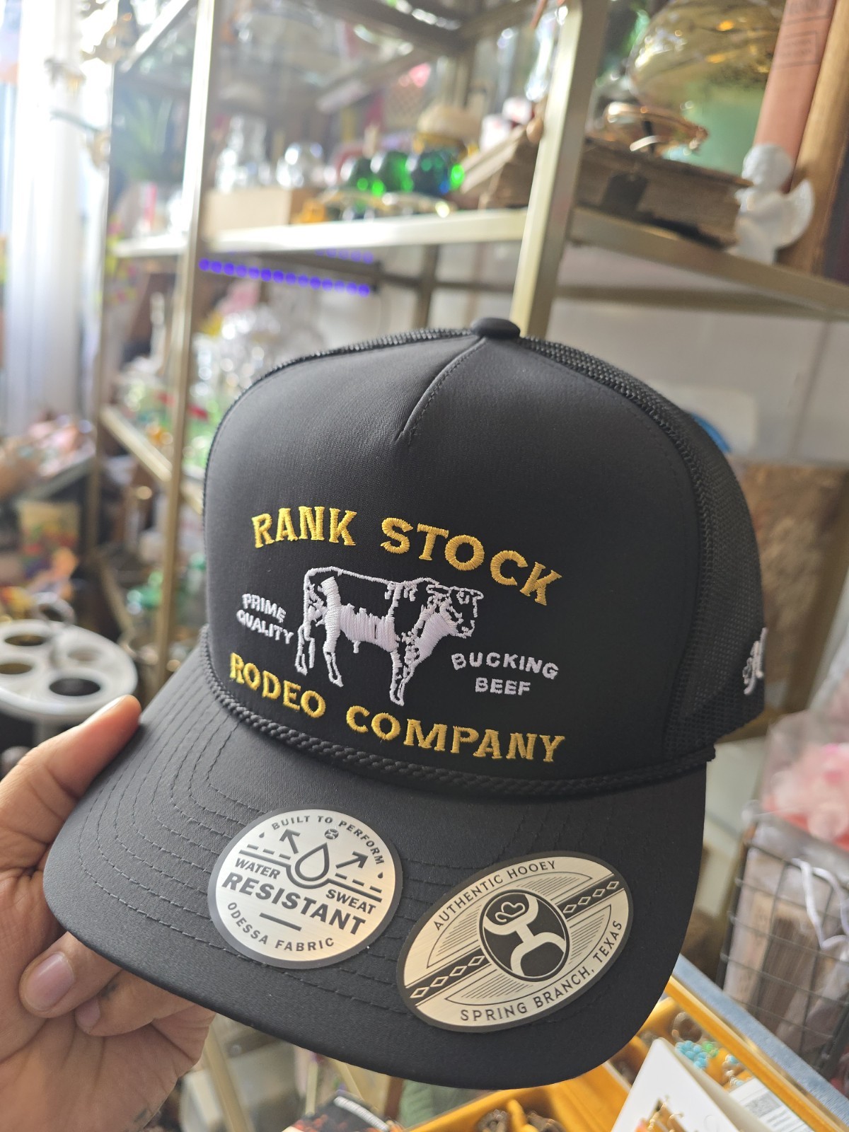 Hooey Rank Stock Rodeo Company Black Adjustable Mesh Back Trucker Hat Western