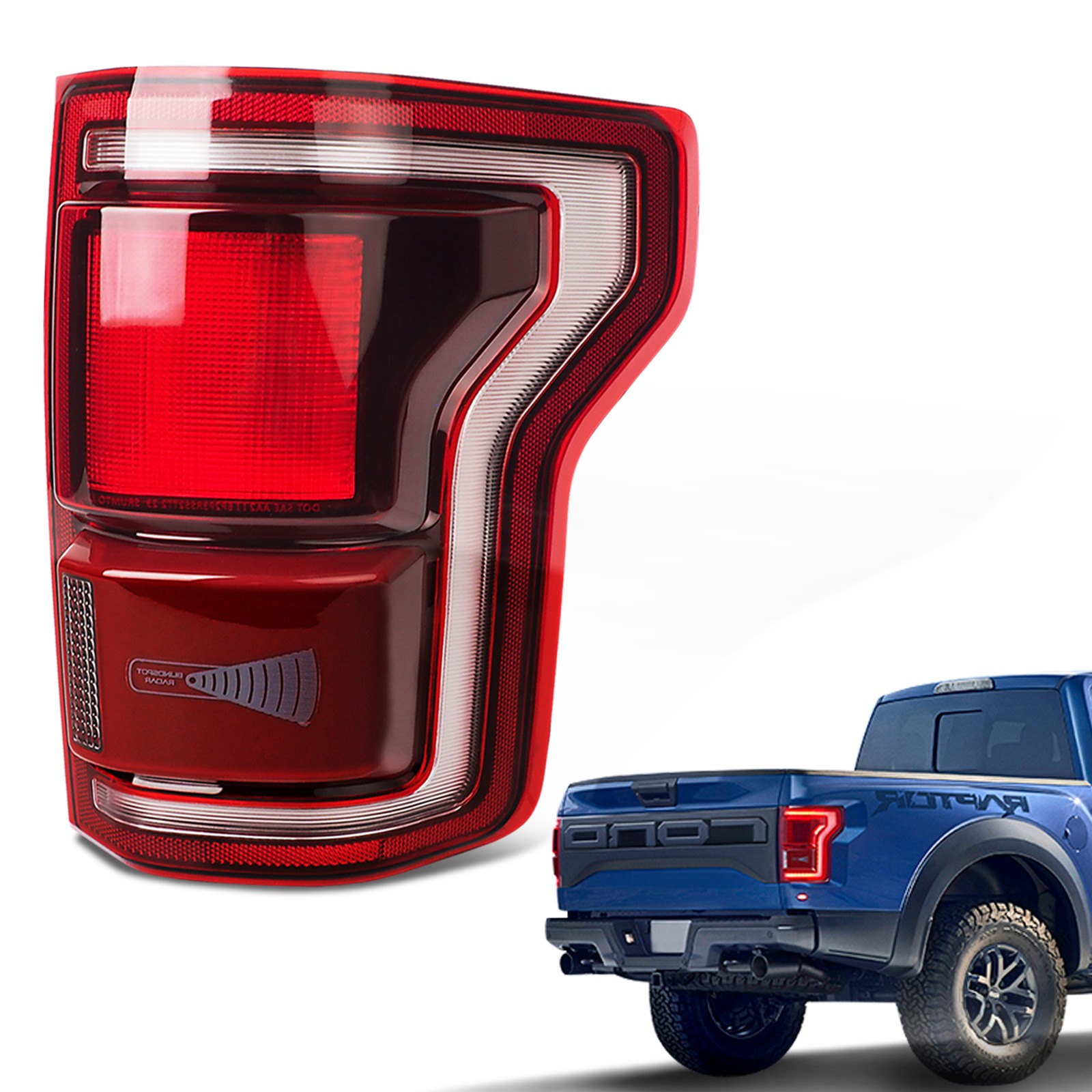 Blind Spot Ready Raptor Smoke Red For 2017-2019 Ford F-150 LED Tail Light Right