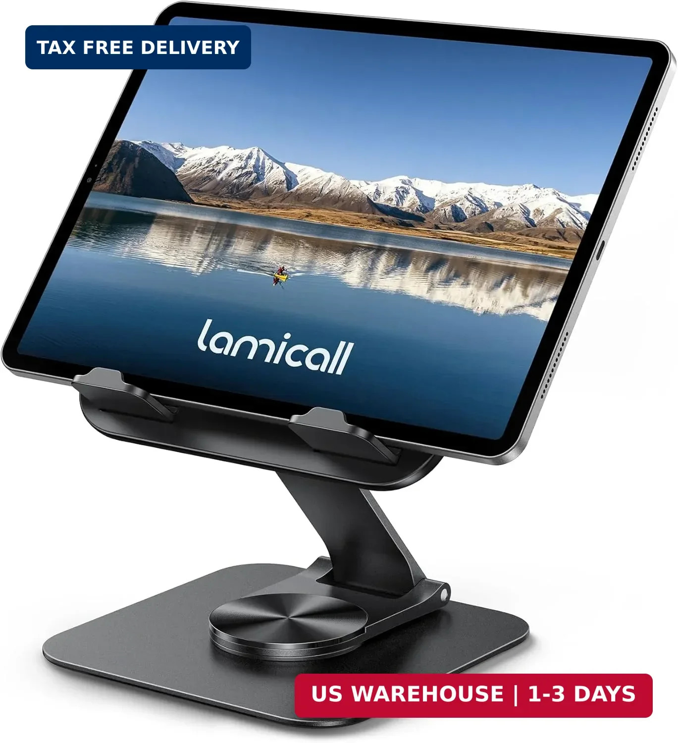 Adjustable iPad Stand for Desk - [Ultra-Slim Foldable][360°Rotation Bas