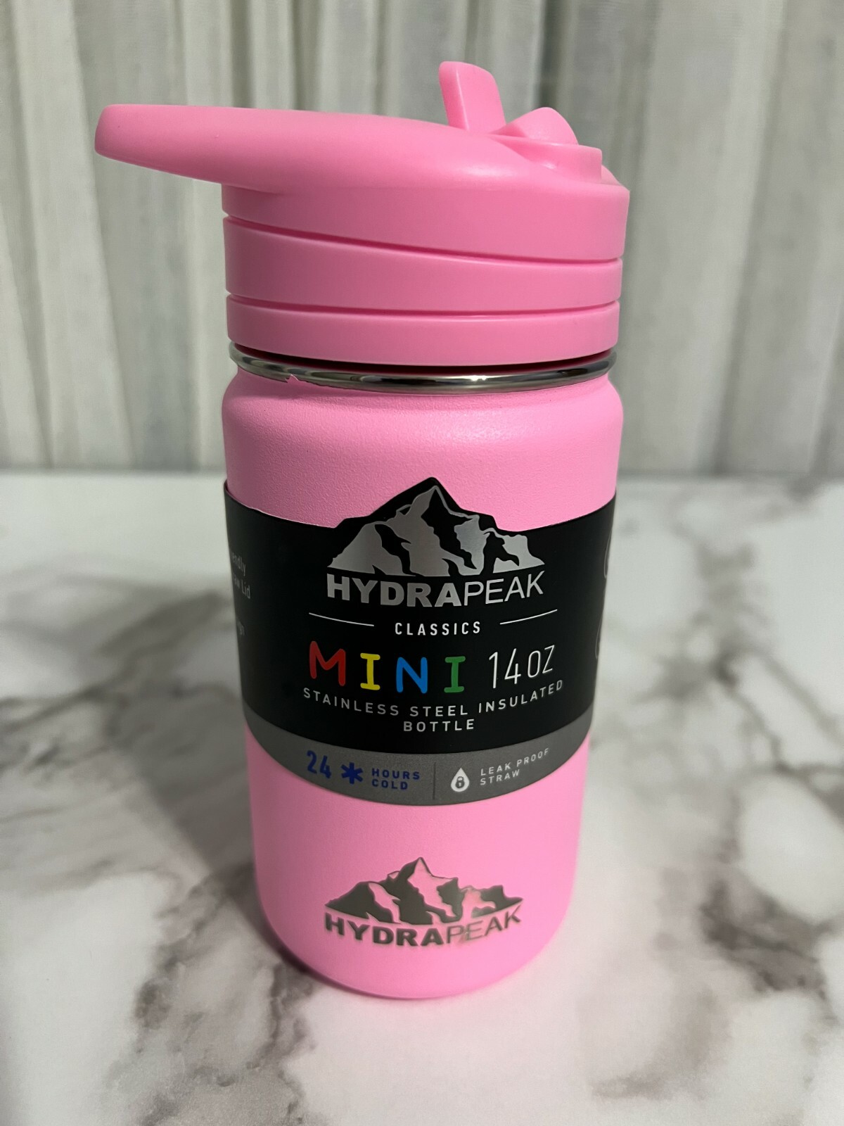 Hydrapeak Mini Kids Water Thermos with Straw Lid 14oz - color Pink