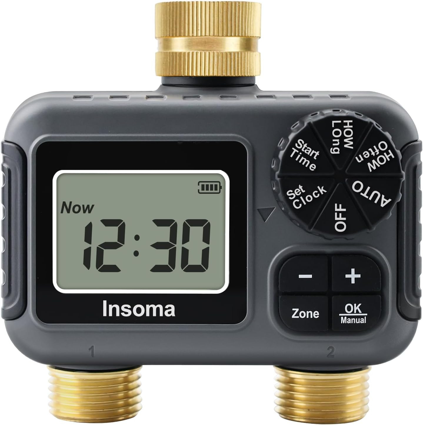 2-Zone Water Timer Brass Inlet/Outlet, Programmable Outdoor Hose Faucet Timers w