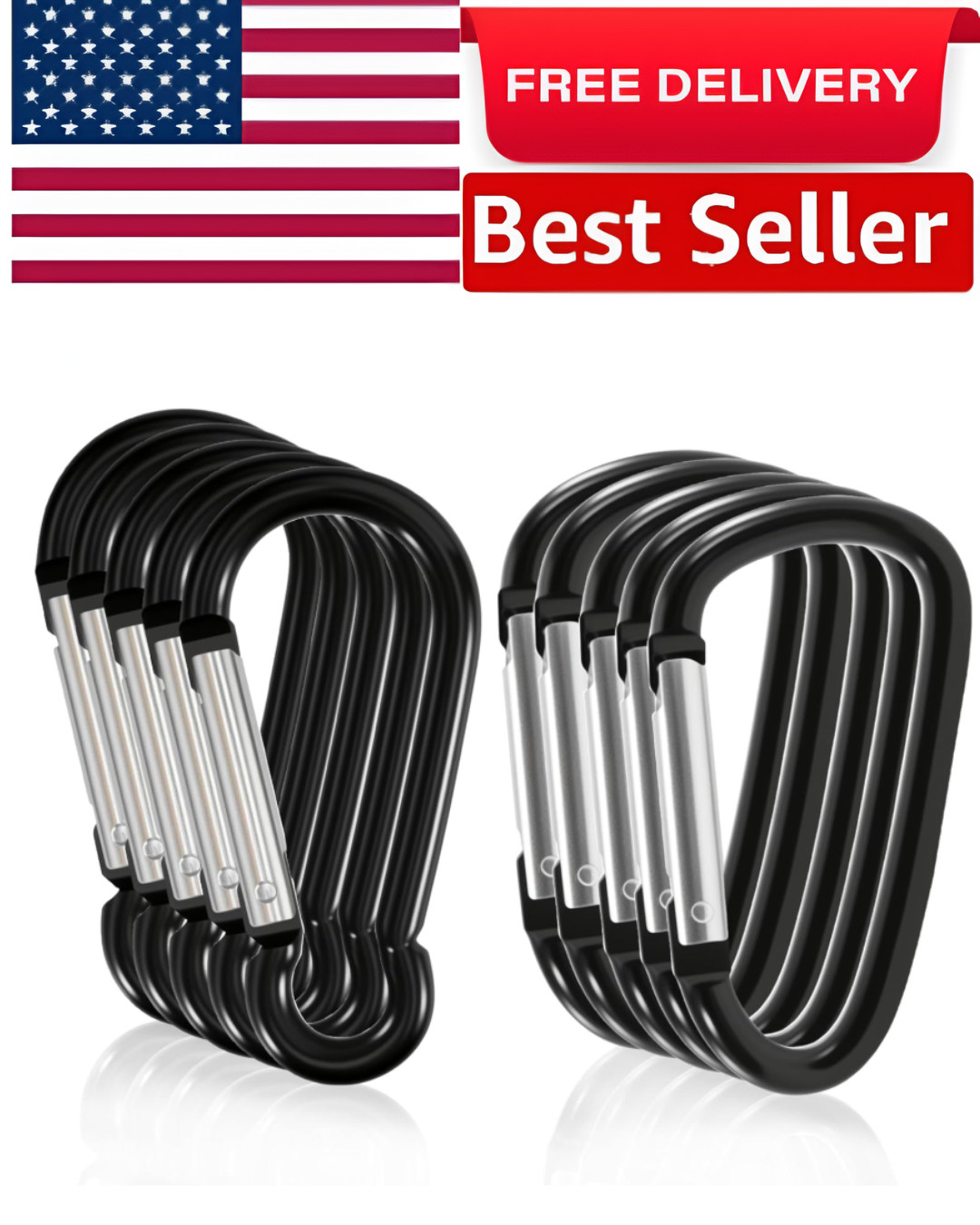 Carabiner Clip, 10 Pack, 855lbs，3" Heavy Duty Caribeaners for Hammocks, Campin..