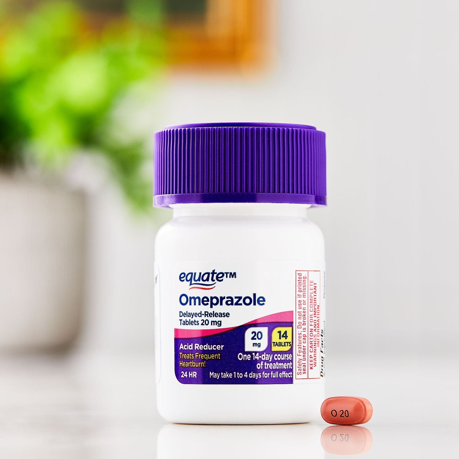 Equate Omeprazole Delayed-Release Acid Reducer Tablets, 20 mg, 28 Count - Pack 2